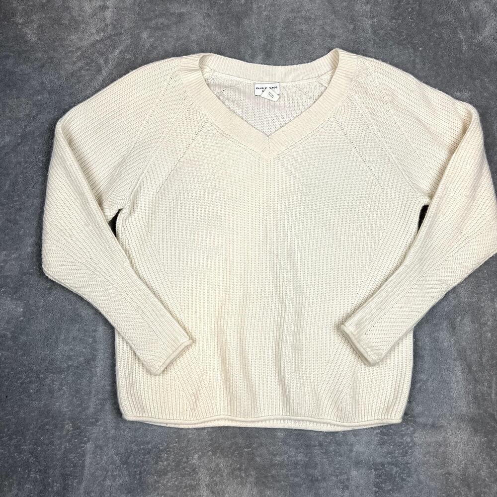 Club Monaco 100% Cashmerer Sweater Womens XS White Knit V Neck Elevated Basics‎